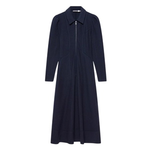 Mint Velvet Navy Textured Zip Detail Midi Dress